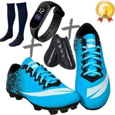 Imagem de Chuteira Campo Adulto Infantil+meião+caneleira+relogio Colada e Costur