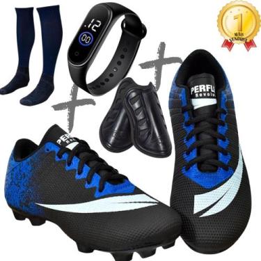 Imagem de Chuteira Campo Adulto Infantil+meião+caneleira+relogio Colada e Costur