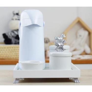 Imagem de Kit Higiene Bebê Moderno Térmica Banho Porcelana Bandeja Espelho K012 