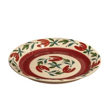 Imagem de Xícara de café e pires personalizados retrô, caneca de cerâmica criativa para chá da tarde - Prato de hibisco vermelho de 19,7 cm