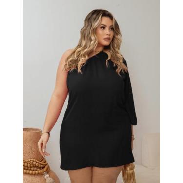 Imagem de Vestido Curto Plus Size Feminino Mula Manca Casual Ajustável Ao Corpo 