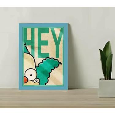 Imagem de Genérico, Quadro Decorativo Palhaço Krusty Hey Moldura e Vidro 33x25 Cor:Azul