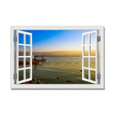 Imagem de PY3H69 Arte de parede em tela de janela aberta, impressão natural em tela. Lindo cenário de montanha 28 cm, decoração de parede de paisagem de janela, decoração de casa moderna. 60 x 90 cm-23,6 x 35