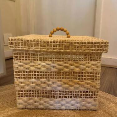Imagem de Cesto Organizador em Palha Natural com Tampa 40x40cm