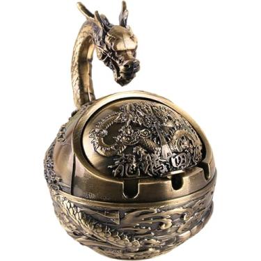 Imagem de Cinzeiro de dragão à prova de vazamento cinzeiro em forma de bola de 10 cm com tampa, suporte de cigarro e cinzeiro decorativo de entalhe detalhado para casa, escritório, dentro