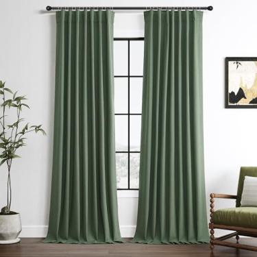Imagem de Cortinas blackout 100% verde-oliva 213 cm de comprimento, cortinas de linho escurecimento para sala de estar, quarto, calor de verão, cortina preta, moderna, plissada, decoração de janela, drapeado