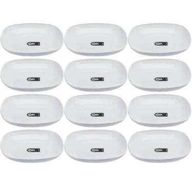 Imagem de Kit 12 Pratos Brancos Quadrados  17cm Coza Plástico Bandeja Essential Bar Restaurante
