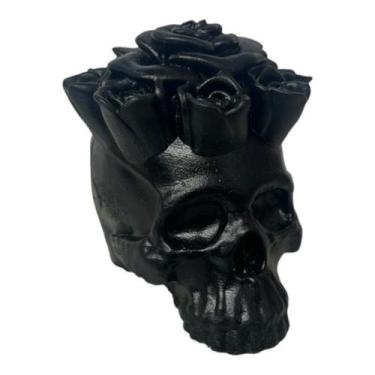 Imagem de Escultura Crânio Rosa Caveira em Resina 8,5 cm Preto - Lua Mística - 1
