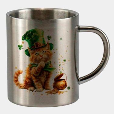 Imagem de Caneca de Inox Premium Prateada 400ml GATINHO ST PATRICKS DAY FOFO 4 -