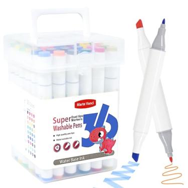Imagem de Marte Vanci Marcadores laváveis para crianças, marcadores de ponta dupla de 36 cores com estojo de transporte, canetas de colorir, conjunto de marcadores infantis para colorir, materiais de arte