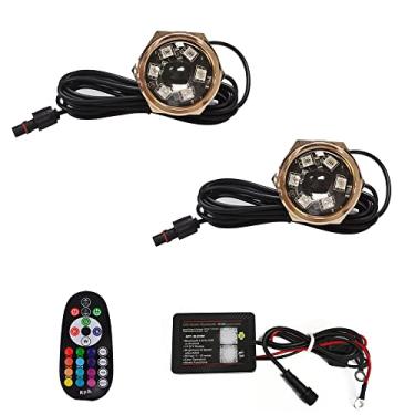 Imagem de NBWDY 2 peças 54W COB LED Boat Light RGB LED Boat Lights com controle remoto RGB – 2 Pods Ip68 à prova d'água plugue de drenagem de barco marítimo luz LED luzes subaquáticas à prova d'água