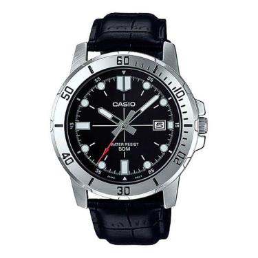 Imagem de Relógio Masculino Casio Prata Fundo Preto Pulseira De Couro