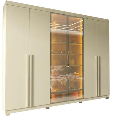 Imagem de Guarda Roupas Roupeiro Casal Gelius Imperatriz 06 portas com 02 portas com vidro reflecta largura de 230 cm 100% MDF e 4 gavetas com pés OFF White