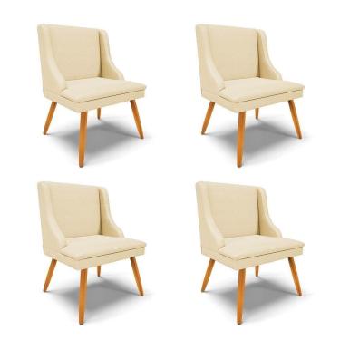 Imagem de Kit 4 Cadeiras Estofadas Para Sala De Jantar Pés Palito Lia Veludo Off White Luxo - Ibiza