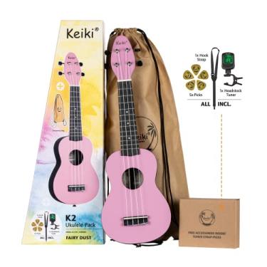 Imagem de Ortega Guitars, Pacote de Ukulele Soprano Série Keiki K2 de 4 cordas - Inclui: sintonizador, palhetas, alça e sacola, destro, poeira de fada, FYD