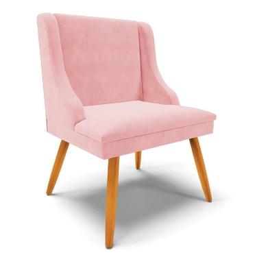 Imagem de Cadeira Estofada Para Sala De Jantar Pés Palito Lia Suede Rosa Bebê - Ibiza