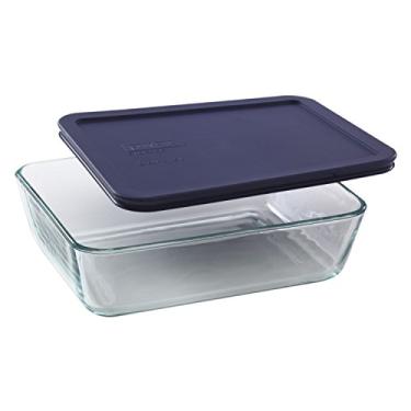 Imagem de Pyrex Simply Store Prato de armazenamento de alimentos de vidro retangular para 6 xícaras, azul