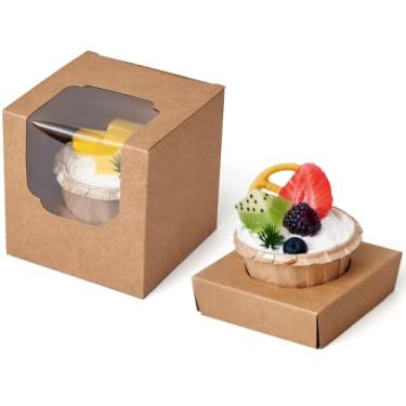 Imagem de Happyhiram caixas de cupcake kraft marrom individual 200 ct com inserção e janela transparente para lembrancinha de aniversário de chá de bebê