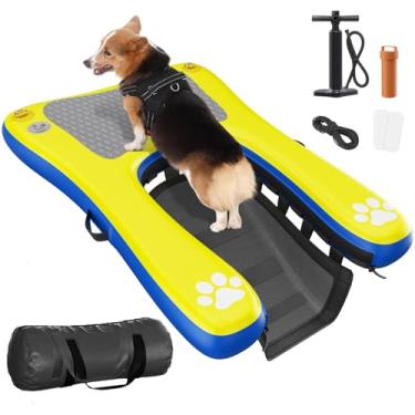 Imagem de Plataforma flutuante inflável para cães pequenos, escada de rampa de piscina para cães com degraus antiderrapantes | Rampa de água flutuante para cães para barco, piscina acima do solo, lago | prancha
