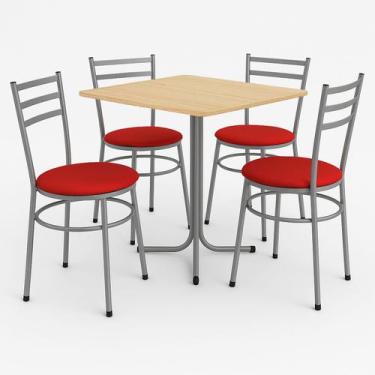 Imagem de Mesa de Jantar Quadrada 70cm Pinus Com 4 Cadeiras Estofada Cinza - Lam