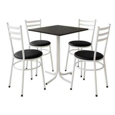 Imagem de Mesa de Jantar Quadrada 70cm Preta Com 4 Cadeiras Estofada Branca - La
