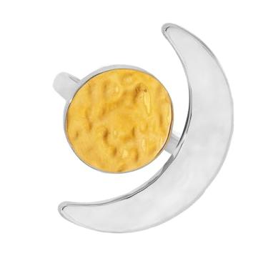 Imagem de OIDIMS Anel de compromisso feminino com sol e lua celestial banhado a ouro 18 k de aço inoxidável ajustável banda aberta minimalista anel de dedo médio para noivado, aniversário, amizade, moda, ajuste