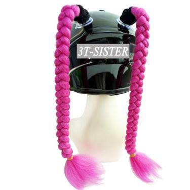 Imagem de 3T-SISTER Tranças tranças com ventosa para motocicleta, esqui, decoração de capacete de bicicleta, 2 peças, cor vermelha rosa