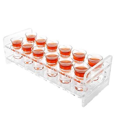 Imagem de D&Z Suporte de copo de shot, 12 copos de shot transparentes de base pesada para uísque, vodca, rum, coquetel, tequila, conjunto de copos de acrílico, suporte/expositor/bandeja de servir para bar, pub,
