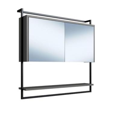 Imagem de Armário Espelheira para Banheiro 80cm com 1 Prateleira Externa e Toalheiro Estilo Industrial P1043 Grafite