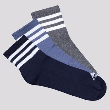 Imagem de Kit Meia Adidas Essentials 3S SPW 3 Pares Cano Médio Azul Marinho e Ci