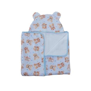 Imagem de Toalha de Banho Bebê com Capuz, 80x70cm, 100% Algodão, Várias Estampas (Urso Azul)