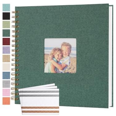 Imagem de Bonyomor Álbum De Fotos Scrapbook 10X10" Com 40 Páginas, Capa Dura, Papel Kraft, Linho, Memórias, Faça Você Mesmo, Álbuns Para Casamento, Bebê, Namorado, Viagem, Aniversário, Família, Verde