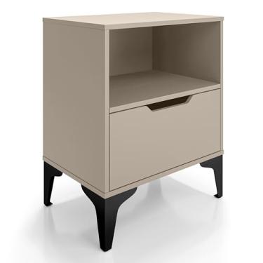 Imagem de Mesa de Cabeceira com 1 Gaveta Corrediça Telescópica Nicho Base de Aço Industrial - LH Móveis (Off White/Pé Preto)