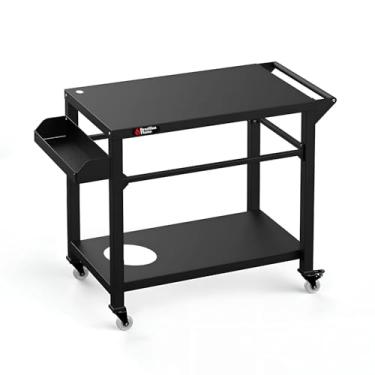 Imagem de Brazilian Flame Suporte Para Carrinho De Churrasqueira Ao Ar Livre, Churrasco E Mesa Forno Pizza Com Rodas, Estação Preparação Cozinha Portátil Quintal, Festas Em Pátios Acampamento Por