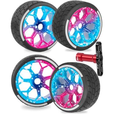 Imagem de RCarmubWow RC Wheels and Tires for 1/7 Arrm a Felony 6S BLX,RC Truck Tires RC Wheels and RC Tires,4pcs Highway Tires(2 Big 2 Small,Colorful