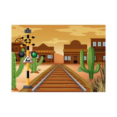 Imagem de ZZBYSM Tema ferroviário ocidental 2,8 x 1,6 m, cenário de travessia de trem no deserto, 240 x 180 cm, faixa de fundo de festa BY367