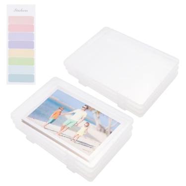 Imagem de Roucerlin Caixa de armazenamento de fotos de plástico de 12,7 x 18 cm com adesivos de etiqueta, caixa de imagem transparente com tampa articulada, recipientes de armazenamento de fotos, projetos de