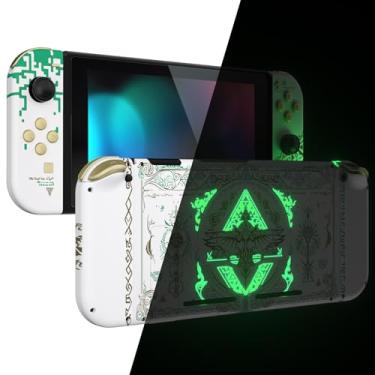Imagem de eXtremeRate Botões de substituição DIY para Nintendo Switch, placa traseira para console Switch, caixa com botões de conjunto completo para controle portátil Joycon - brilha no escuro - Totem do Reino