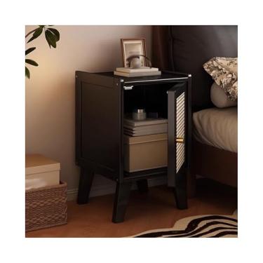 Imagem de Mesa De Cabeceira Estreita De Madeira Maciça, Mesa De Cabeceira Moderna Para Espaços Pequenos, Para Quarto, Sala De Estar, Dormitório(Black)