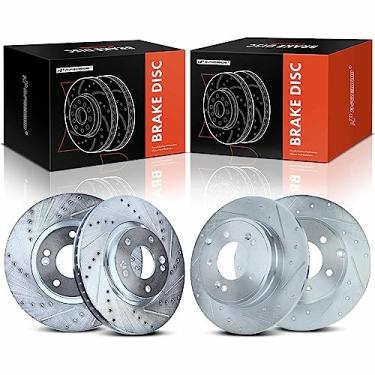 Imagem de A-Premium Rotores de freio a disco perfurados e ranhurados dianteiros e traseiros compatíveis com modelos selecionados Hyundai e Kia - Sonata 2006-2016, Optima 2011-2015, conjunto de 4 peças