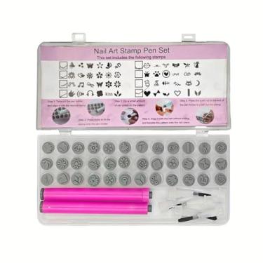 Imagem de Conjunto de 44 canetas de carimbos artísticos de unhas, contendo 36 tipos de padrões de carimbos de unha, 1 caneta de carimbo, 1 caneta pincel, três tipos (dois de cada tipo) cabeças de escova