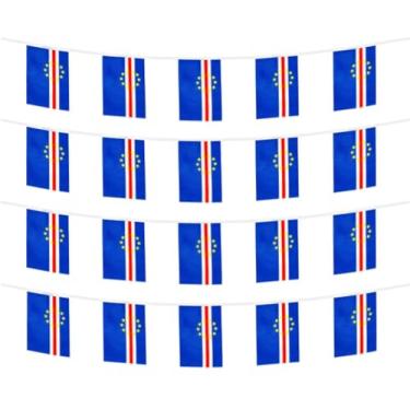 Imagem de FFILL 20 pés 20 bandeiras bandeira de Cabo Verde, mini bandeira pequena faixa, para festas, lojas e bares, e celebrações do dia internacional. Bandeiras temáticas de países africanos - 30 países para