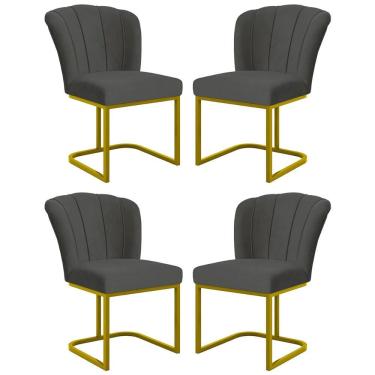 Imagem de Kit 4 Cadeiras Jantar Flor Mesa Cozinha Reforçada Base Metal Dourada Cinza