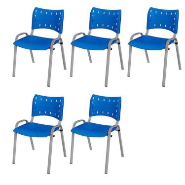 Imagem de Cadeira Iso Base Cinza Escola, Escritório Azul Kit 5 Un