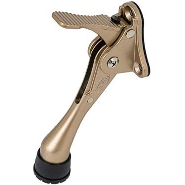 Imagem de CG PLUS Batente de porta, semiautomático de um toque – Rolha de porta de metal de 10 cm, com ponta de borracha antiderrapante para pisos de madeira, concreto, azulejo e carpete - pacote com 2 dourados
