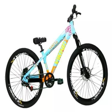 Imagem de Bicicleta Vikingx Azul Laranja Aro 26 Single Wheeling Freio Hidráulico