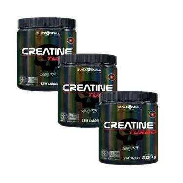 Imagem de Kit 3x Creatina Turbo 300g Creatine Caveira Preta Black Skull, Sem Sab