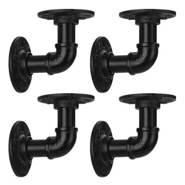 Imagem de Home TZH Suporte de prateleira de tubo de 1,27 cm, suporte de prateleira flutuante montado na parede, suporte de metal de parede pendurado decoração Steam punk, suporte de prateleiras rústicas decorativo resistente, conjunto de 4 (3,3 x 3,3)