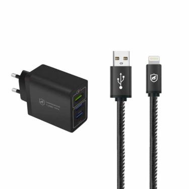 Imagem de Kit Carregador Turbo Triplo E Cabo Turbo Militar Lightning - Gshield