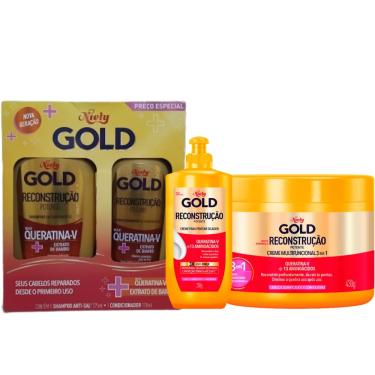 Imagem de Shampoo e Condicionador Niely Gold Reconstrução Potente + Creme + Multifuncional